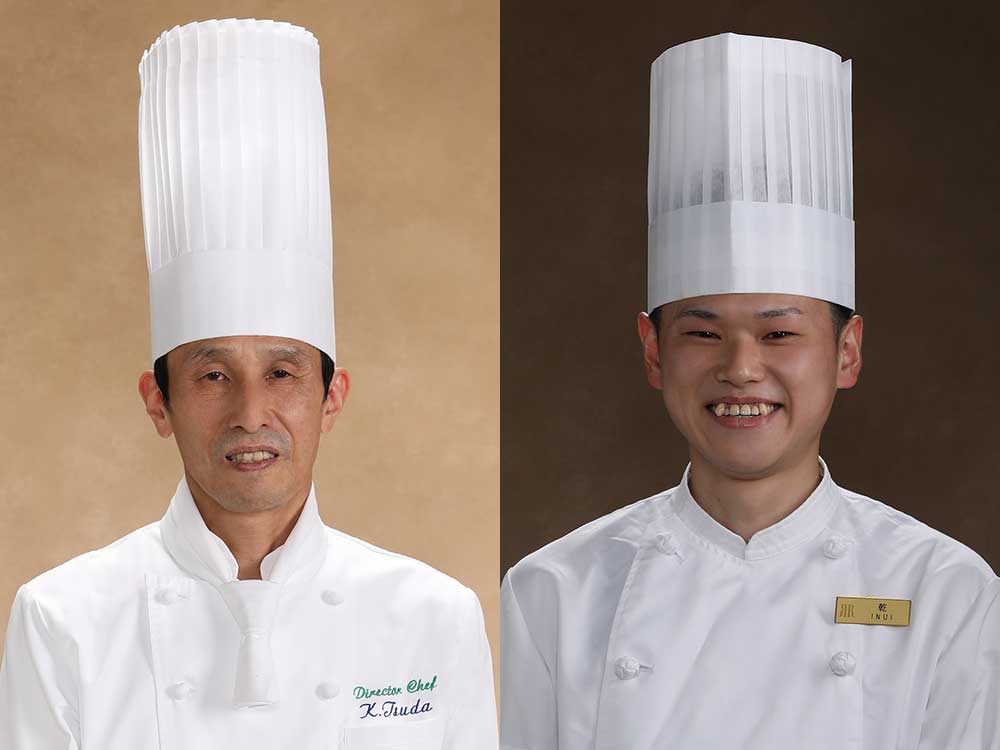 リーガロイヤルホテルの津田和哉副総料理長（左）、 乾裕一氏（右）