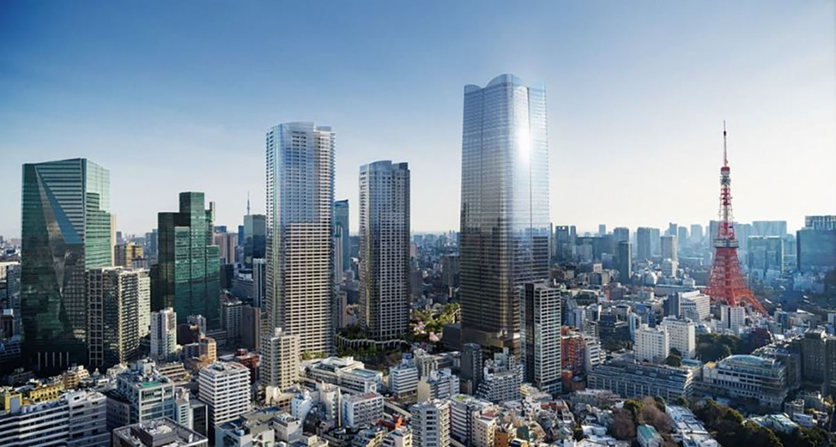 虎ノ門・麻布台プロジェクト完成イメージ。（C）DBOX for Mori Building Co.