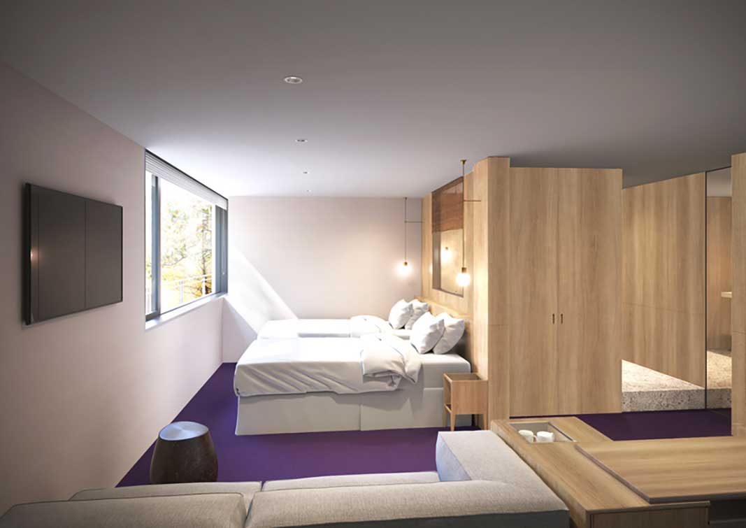 洋室トリプルルーム。客室は 32.4m2～の広さを備えたつくり