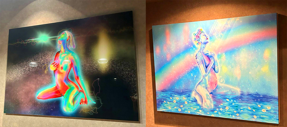 店内の至るところにアートが展示されており、なんと化粧室の中にも作品がある。作品は購入も可能で、随時キュレーションしていく予定だ。オープン時にはmiyuu氏の作品を展示した