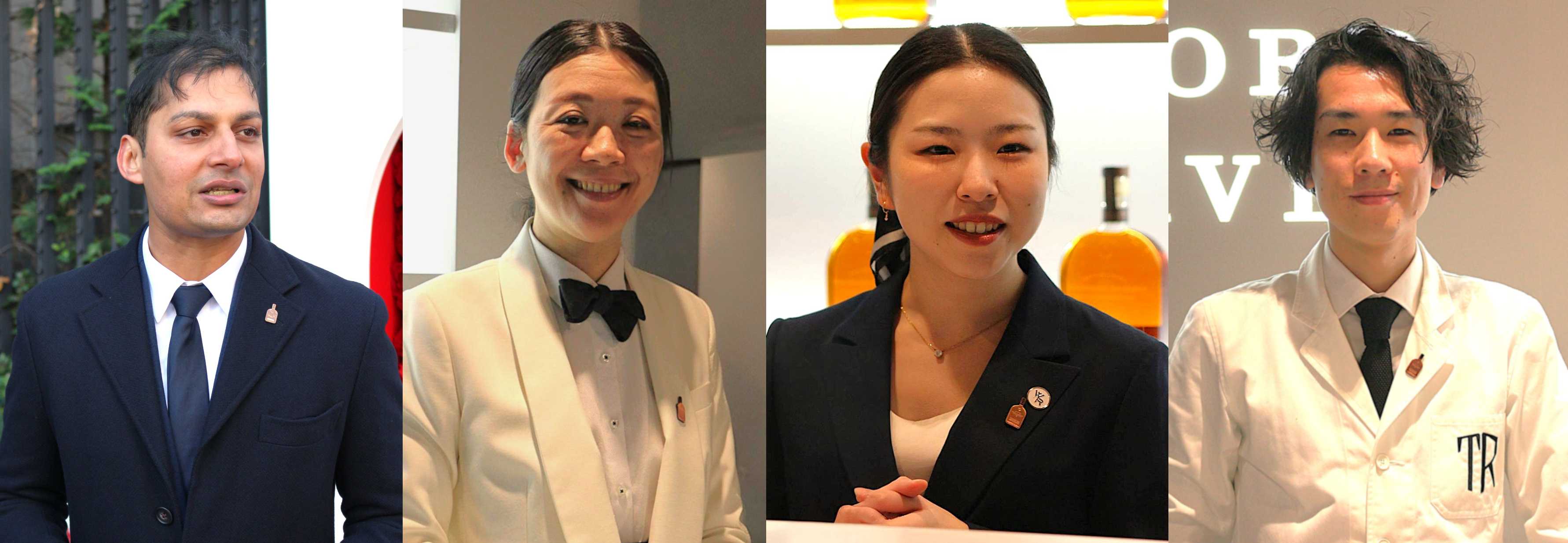 (左より)：ブラウンフォーマンジャパン株式会社 シニア ブランドマネージャー エマージングブランド Navneet Singh氏 , BAR Adonis Chief Bartender 大沢 智枝氏 , スピリッツ＆シェアリング株式会社 Bartender 山田 采弥氏 , 株式会社スモールアックス Supervisor 馬上 千寛氏