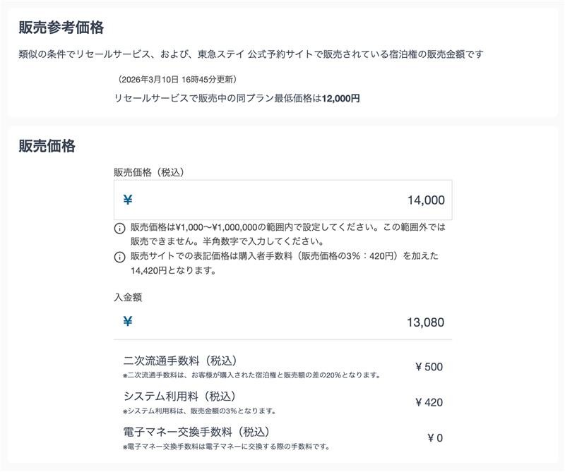 「リセールプラン」では宿泊不可となった場合、ゲスト自身が公式販売価格を参考に価格決定をする仕組み