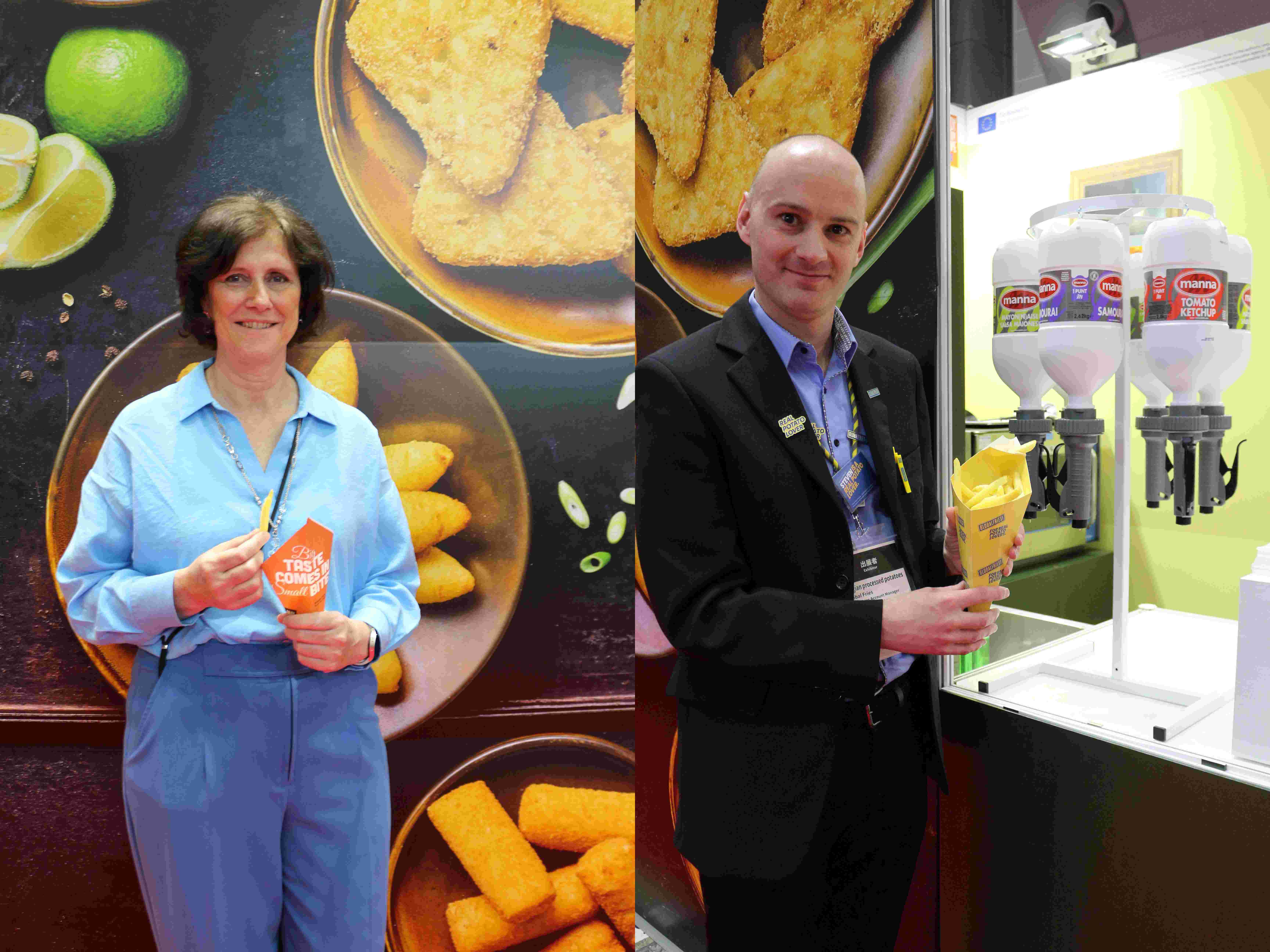 写真：左よりVLAM BtoB Export Project Coordinator Hilde Peeters氏, VLAM Global Fries Account Manager Steven Paesschesoone氏