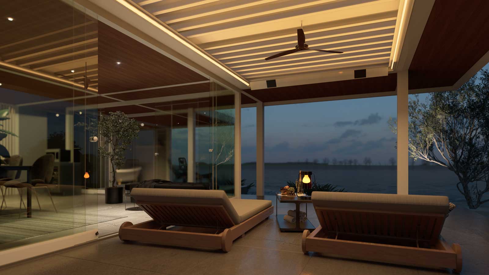 シンプルな柱や梁で構成される空間は景観に馴染みやすく、その場所の魅力を一層引き立ててくれる。